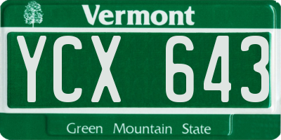 VT license plate YCX643