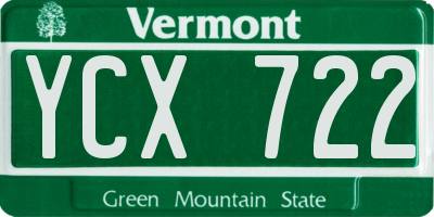 VT license plate YCX722