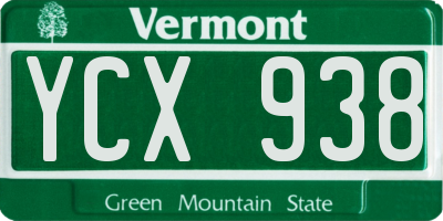 VT license plate YCX938