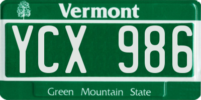 VT license plate YCX986