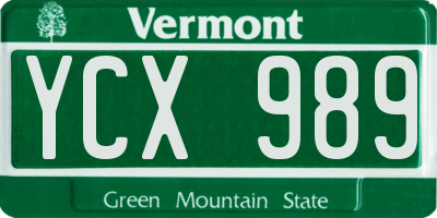 VT license plate YCX989