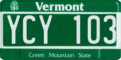 VT license plate YCY103