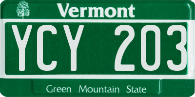 VT license plate YCY203
