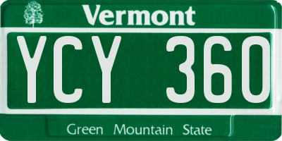 VT license plate YCY360