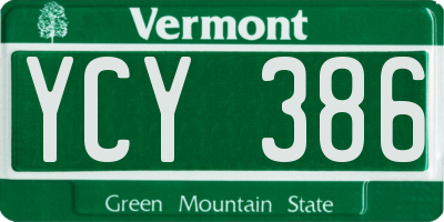 VT license plate YCY386