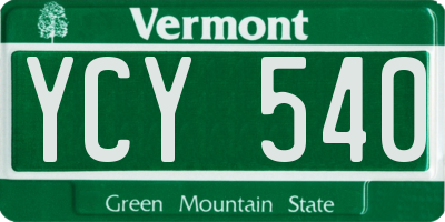VT license plate YCY540