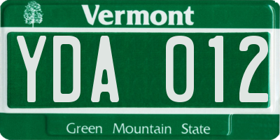 VT license plate YDA012