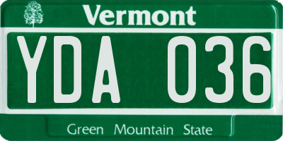 VT license plate YDA036