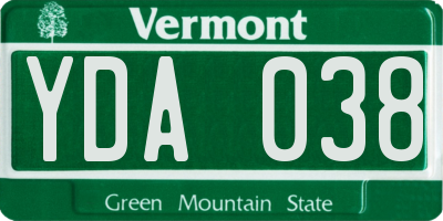 VT license plate YDA038