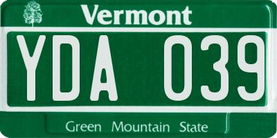 VT license plate YDA039