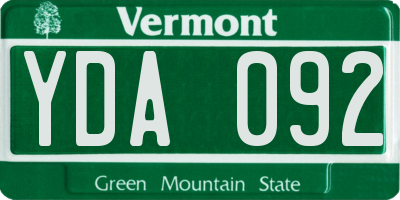 VT license plate YDA092