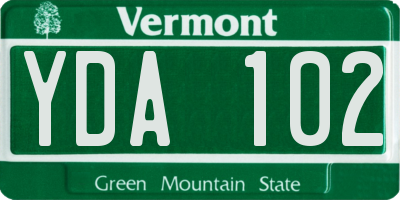 VT license plate YDA102