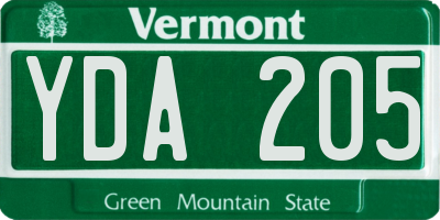 VT license plate YDA205