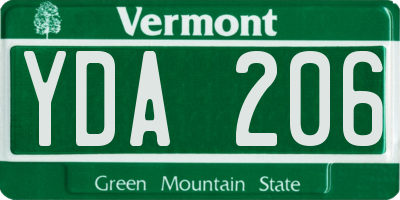 VT license plate YDA206