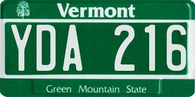 VT license plate YDA216