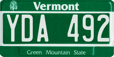VT license plate YDA492