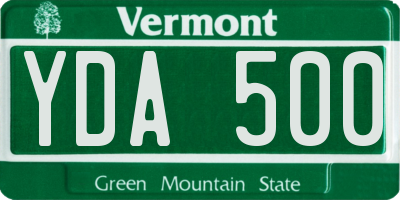 VT license plate YDA500