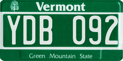 VT license plate YDB092
