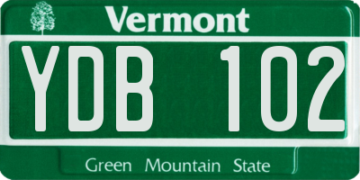 VT license plate YDB102