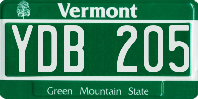 VT license plate YDB205