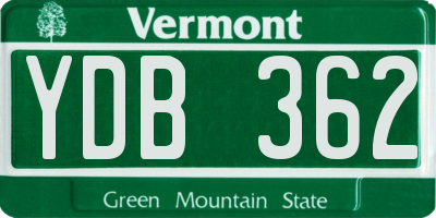 VT license plate YDB362