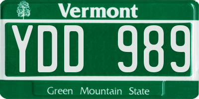 VT license plate YDD989