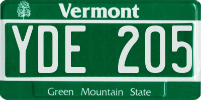 VT license plate YDE205