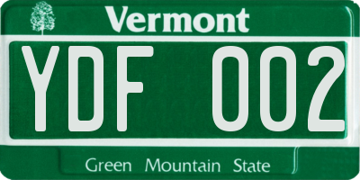 VT license plate YDF002