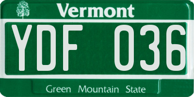 VT license plate YDF036
