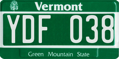VT license plate YDF038