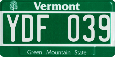 VT license plate YDF039