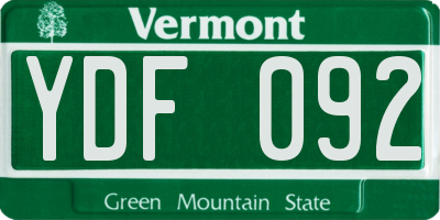 VT license plate YDF092