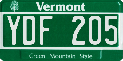 VT license plate YDF205