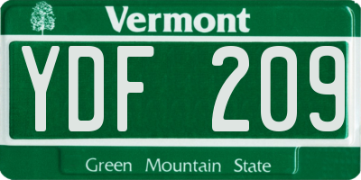 VT license plate YDF209