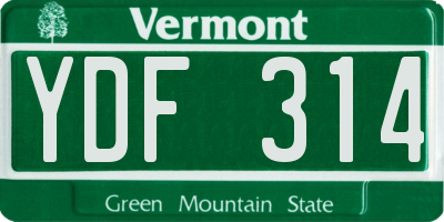 VT license plate YDF314