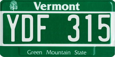 VT license plate YDF315