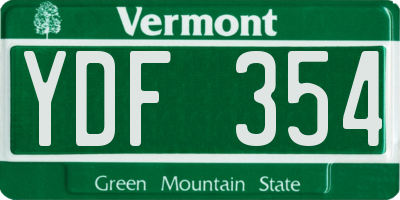 VT license plate YDF354