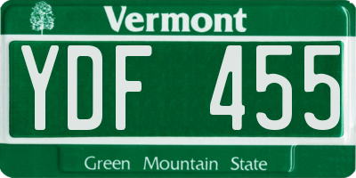 VT license plate YDF455