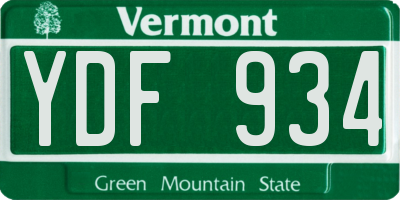 VT license plate YDF934