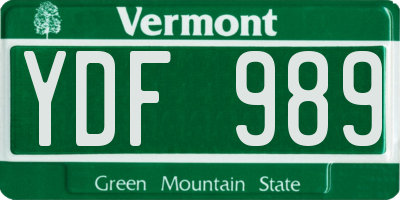 VT license plate YDF989