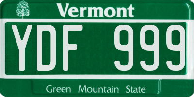 VT license plate YDF999