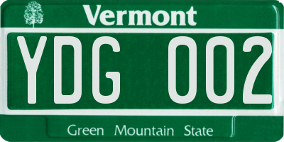 VT license plate YDG002