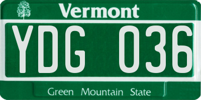 VT license plate YDG036