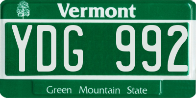 VT license plate YDG992