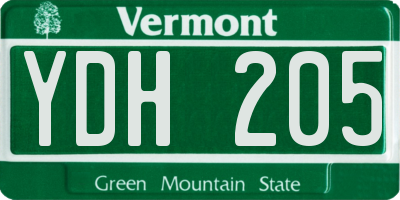 VT license plate YDH205