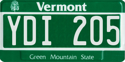 VT license plate YDI205