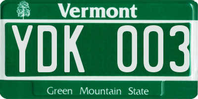 VT license plate YDK003