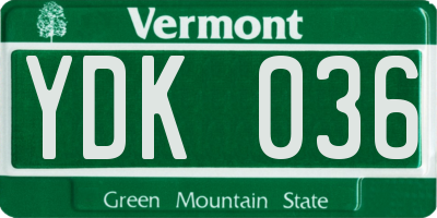 VT license plate YDK036