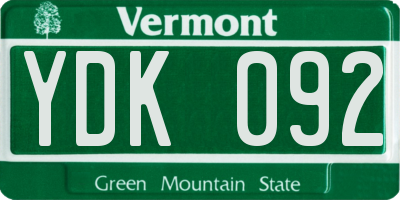 VT license plate YDK092
