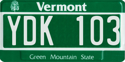 VT license plate YDK103
